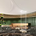 Luxury Modern Hotel Lobby Interior With Curved Ceiling Green Walls And Marble Flooring