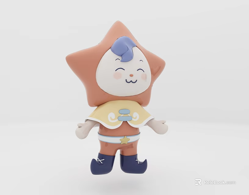 Cute Star Shaped Cartoon Character With Orange Body White Face Blue Hat And Yellow Scarf 3d model 