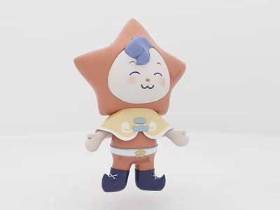 Cute Star Shaped Cartoon Character With Orange Body White Face Blue Hat And Yellow Scarf 3d model