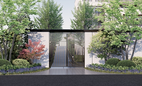 Modern Gate Residential District Second Entrance Community Gate Grille Gate Fire Fighting Iron Door Plant Group 3d model