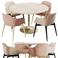 Modern Round Dining Table Set With Pink Beige Chairs And Metal Legs