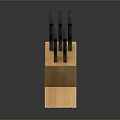 Essential Household Kitchen Knife Set With Black Handles In Wooden Holder