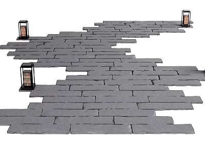 Natural Stone Stepping Stones Path With Decorative Lanterns For Garden Landscape Design 3d model