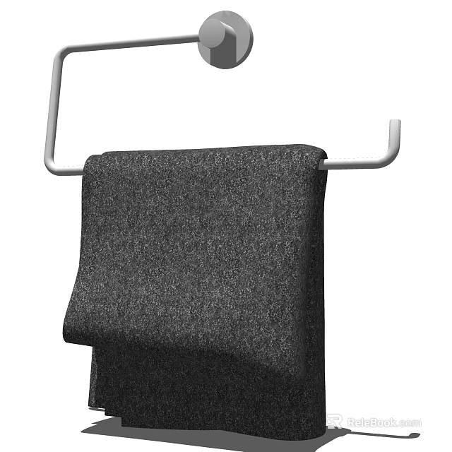 Soft Absorbent Dark Gray Textured Towel Hanging On Metal Rack 3d model 