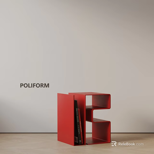 Red POLIFORM Modern Side Table with Red Storage Shelves Contemporary Design 3d model