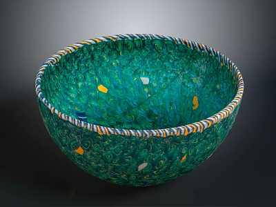 Vibrant Green Decorative Household Bowl With Colorful Rim And Yellow White Accents 3d model