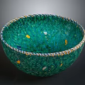 Vibrant Green Decorative Household Bowl With Colorful Rim And Yellow White Accents