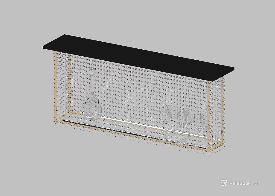 Elegant Modern Pendant Light With Crystal Details And Gold Metal Frame Above Bar Interior Design 3d model 