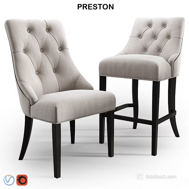 Elegant Modern Dining Chairs with Tufted Backrest and Black Wooden Legs Set 3d model 