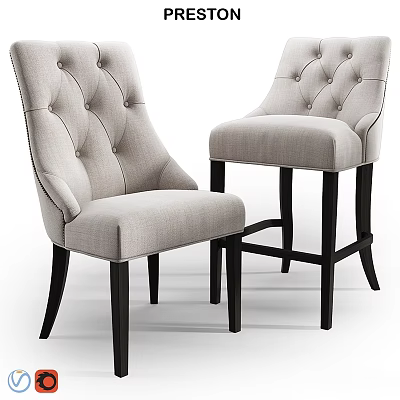Elegant Modern Dining Chairs with Tufted Backrest and Black Wooden Legs Set 3d model