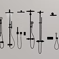Various Modern Wall Mounted Shower Heads Including Handheld And Overhead Styles 3d model