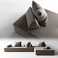 Modern Brown Fabric Sectional Sofa Set With Plush Cushions And Modular Design 3d model