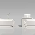 Modern Store Reception Desk Design With White Surface And Small Plant Decor 3d model