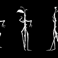 Slender White Game Movie Character with Large Eyes Slender Limbs Various Poses Black Background