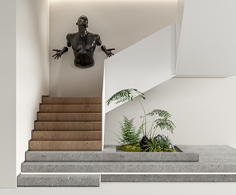 modern stair corner stair handrail stair sculpture ornaments plant pile fern potted plant 3d model