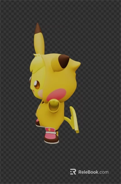 Cute Yellow Game and Movie Character With Big Ears Pink Shorts and Tail 3d model 