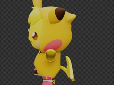 Cute Yellow Game and Movie Character With Big Ears Pink Shorts and Tail 3d model