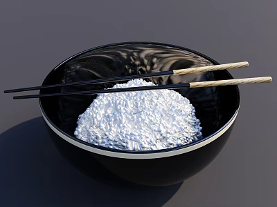 Everyday Tableware Set With Black Bowl Containing Rice And Chopsticks On Top 3d model