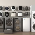 Different Styles Of Modern Washing Machines In Gray And White Displayed In A Row