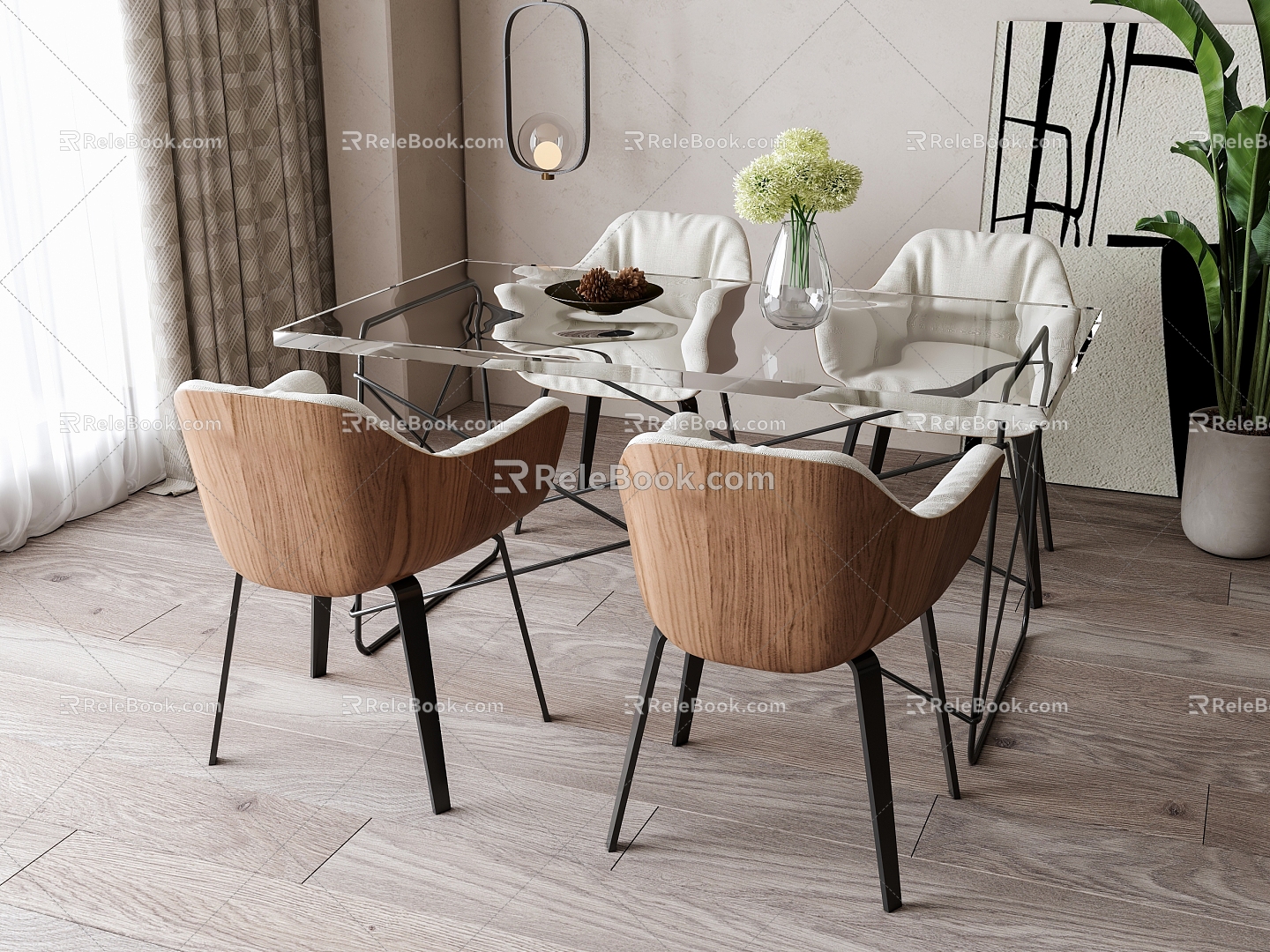 Dining table and chair combination 3d model