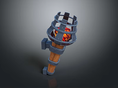 Elegant Sports Equipment Torch With Wooden Metal Cage Frame And Burning Flame 3d model