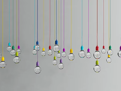 Colorful Wired Transparent Bulb Pendant Lights for Modern Interior Design 3d model