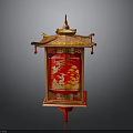 Traditional Chinese Red Lantern With Golden Decorations And Hanging Tassels