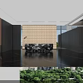 Luxury Modern Front Desk Reception Hall With Exquisite Landscape Decor And Polished Black Marble Flooring
