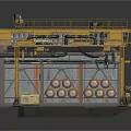 Industrial Equipment Module With Yellow Frame Piping System Crane Orange Tanks And Metal Panels