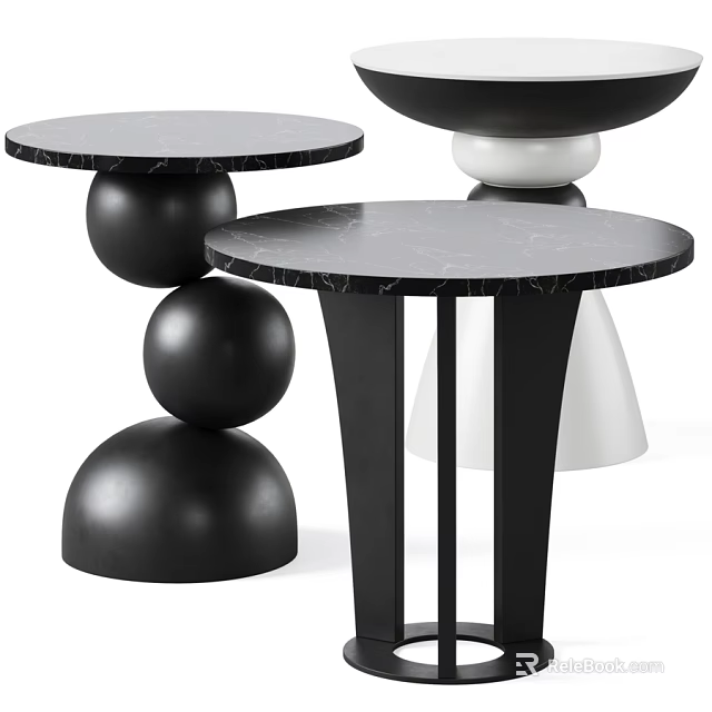 Modern Round Marble Dining Table With Black And White Unique Base Design 3d model