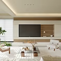 Modern Open Living Dining Room Interior With Wooden Table Chairs Pendant Lights TV And Cabinets