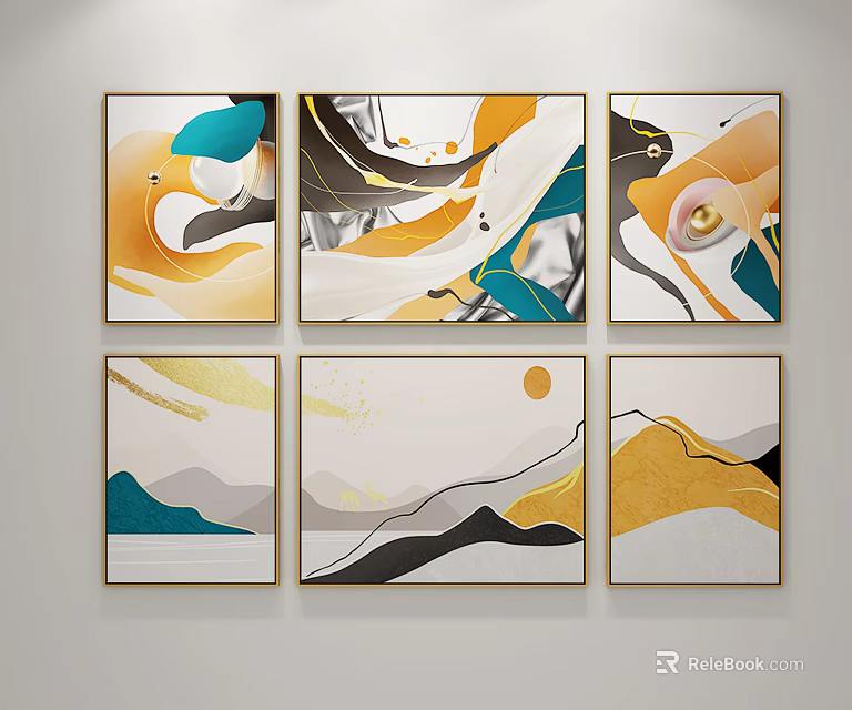Modern Abstract Wall Art With Geometric Patterns And Colorful Elements For Home Decor 3d model