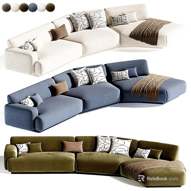 Multicolor Three Seater Sofa With Decorative Pillows And Throw Blanket In Living Room 3d model 