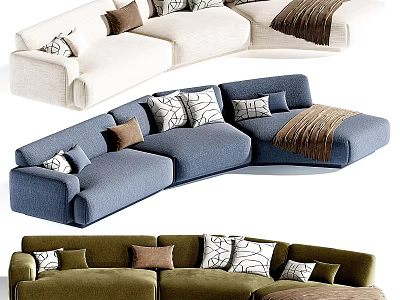 Multicolor Three Seater Sofa With Decorative Pillows And Throw Blanket In Living Room 3d model