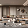Modern Elegant Living Room Interior With Sofa Coffee Table Floor Lamp Bookshelf And Rug