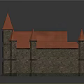 Castle Style Building with Red Spires Circular Clock and Stone Exterior
