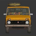 Yellow Retro SUV with Spare Tire on Roof and Classic Body Design