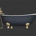 Elegant Vintage Bathtub With Gold Faucet Wooden Rack And Decorative Feet
