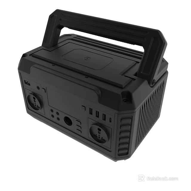 Black Portable Power Station With Handle Multiple Outlets And USB Ports 3d model 