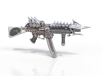 Futuristic Metallic Assault Rifle With Spiked Details And Mechanical Accents 3d model