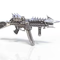 Futuristic Metallic Assault Rifle With Spiked Details And Mechanical Accents