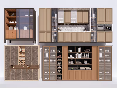 Modern Wine Cabinet Design With Wooden Frame Glass Door Storage Shelves And Wine Bottle Racks 3d model