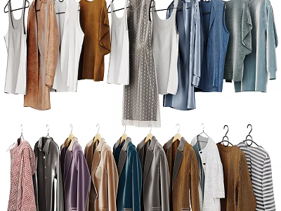 Hanging Clothes With Various Types Colors Styles And Materials For Wardrobe 3d model
