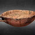 Ancient Ceramic Vessel With Handle Reddish Brown Cracked Surface Worn Texture Against Dark Background 3d model