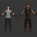 Medieval Male Character Wearing Leather Vest with Female Companion Standing in 3D Render