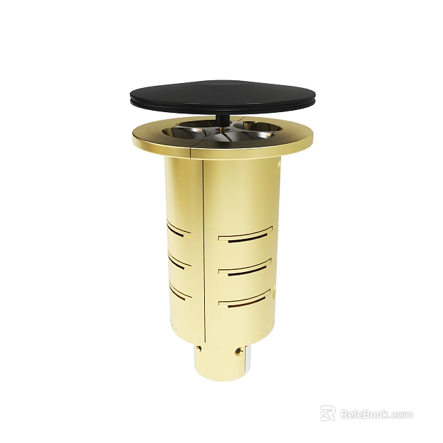 Golden Cylindrical Decorative Device With Black Top And Slotted Openings 3d model 