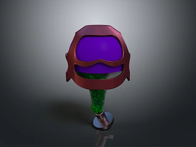 3D Designed Helmet With Red Outer Shell Purple Visor Green Details And Metal Base 3d model