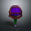 3D Designed Helmet With Red Outer Shell Purple Visor Green Details And Metal Base