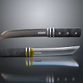 Two Tactical Knives With Black Handles Silver Blades And Gold Accents