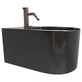 Modern Black Bathroom Washbasin With Sleek Smooth Surface And Chrome Faucet Design